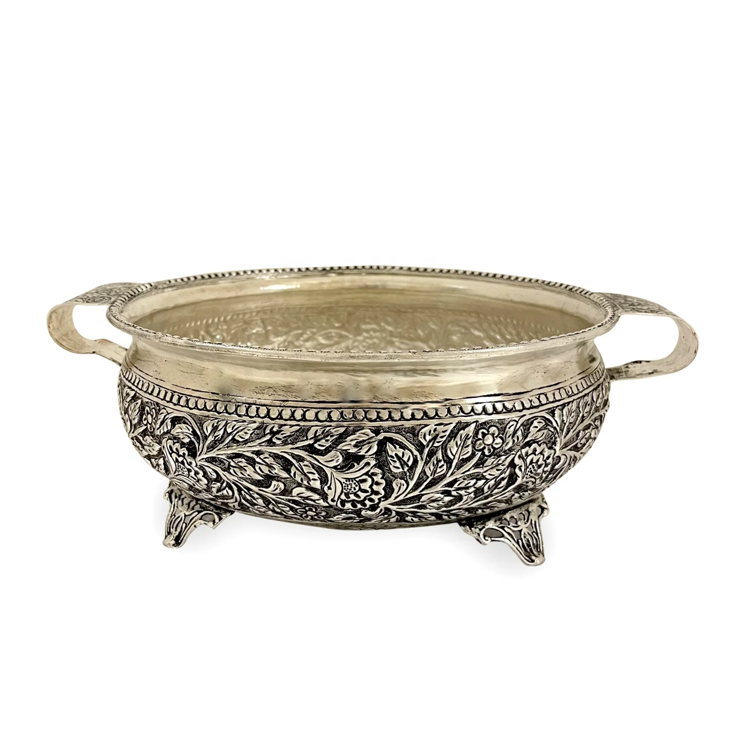German Silver Hand Engraved Uruli Decorative Bowl Indian Handicrafts Home Decor Centerpiece Bowl Wedding Gifts