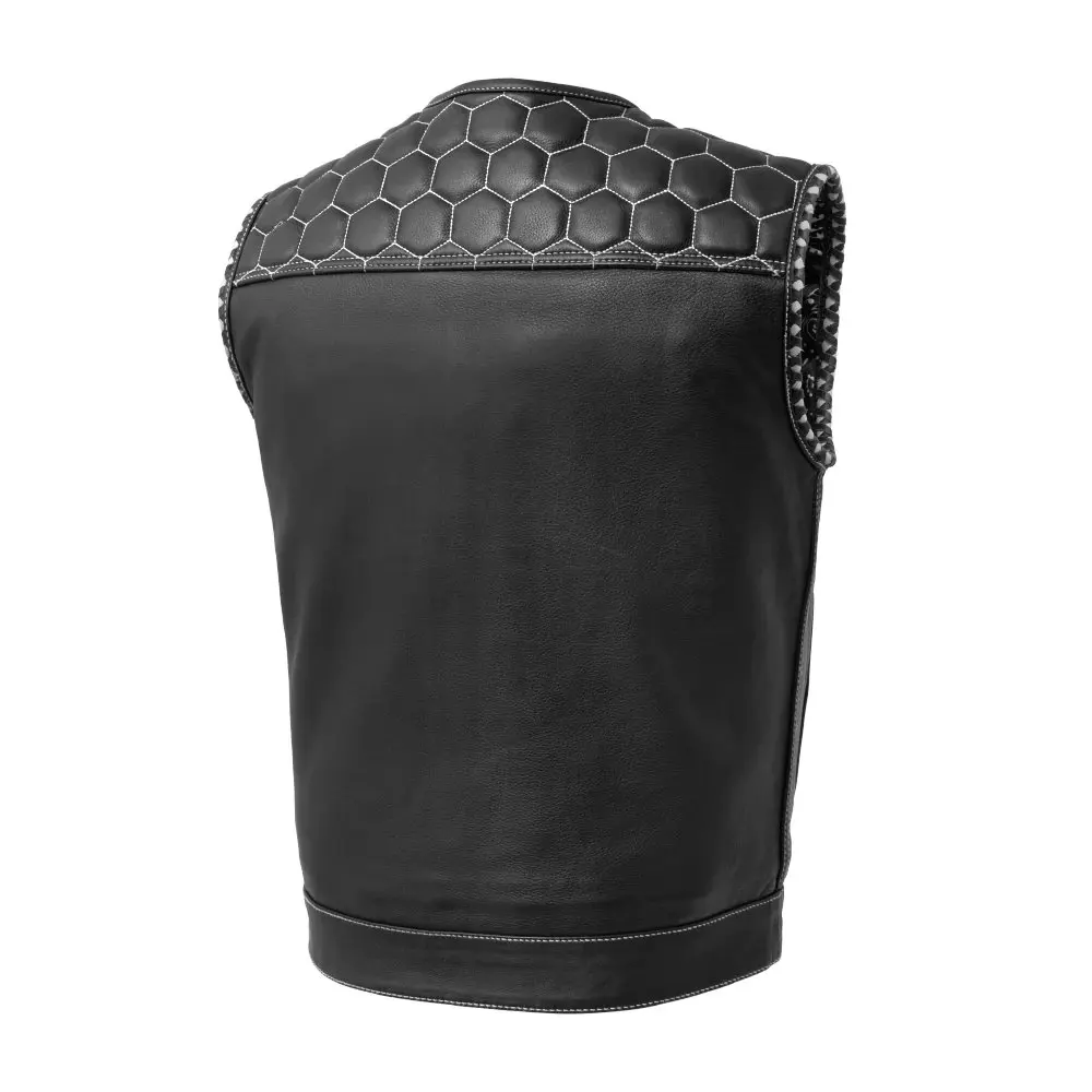 Diamond Naked Cowhide Leather Club Style Men  Leather Biker Vest Motorcycle Motor Bike Vest Cowboy Vest