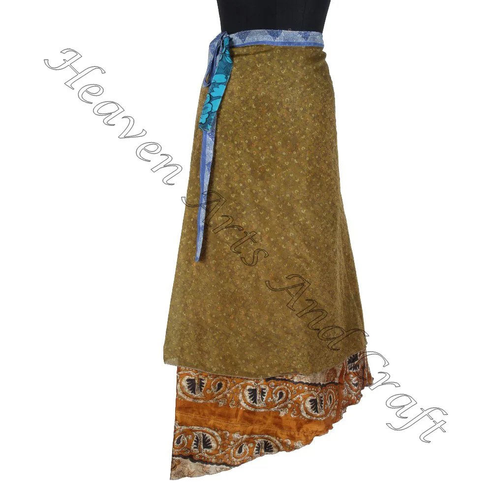 Boho New Fashion Women Summer Dress Wrap Skirt recycled silk saris sarongs skirts flex-wraps skirts online indian print sari