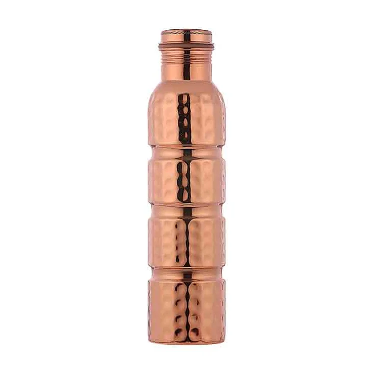 OEM Customized 1000 ml Capacity Eco-Friendly Hammered Design Copper Water Bottle with Seamless Plastic Lid Unisex for Gym Use