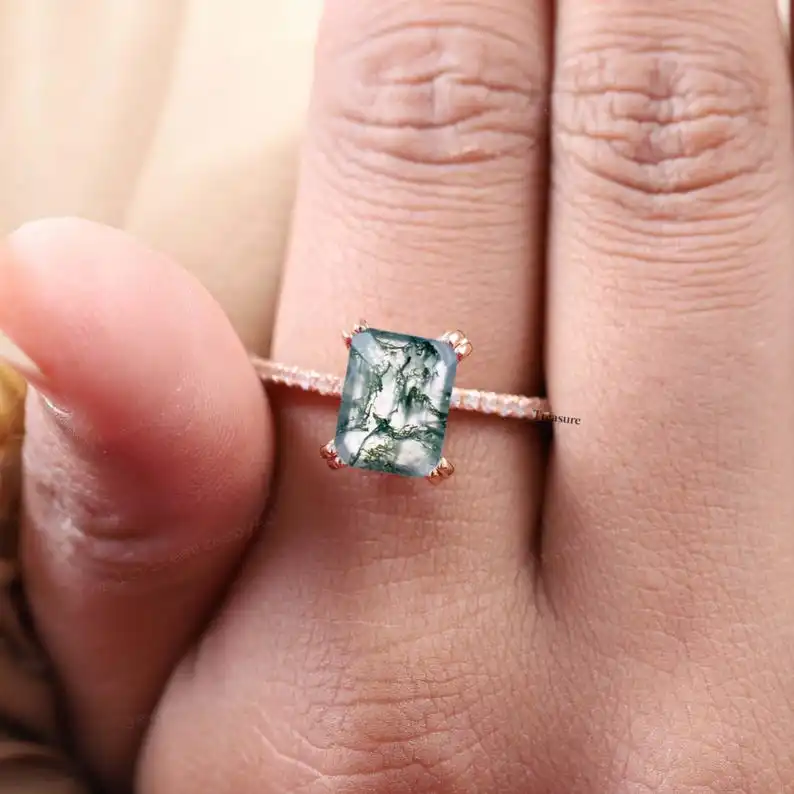 High Quality Natural Moss Agate Ring Emerald Gemstone 925 Sterling Silver Ring Brass And Gold Plated Customized Jewelry