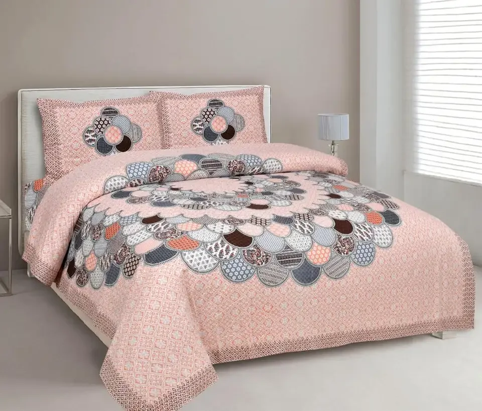 Indian High Quality Pink Floral King Size Bedspreads Bedding Comforter Set Soft Printed Full Cotton Bed Quilt Made In India
