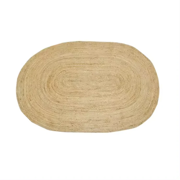 Buy Premium Quality Hand Made Oval Shaped Braided Jute Rug with Anti Slip Feature Embroidered Rugs For Home Uses