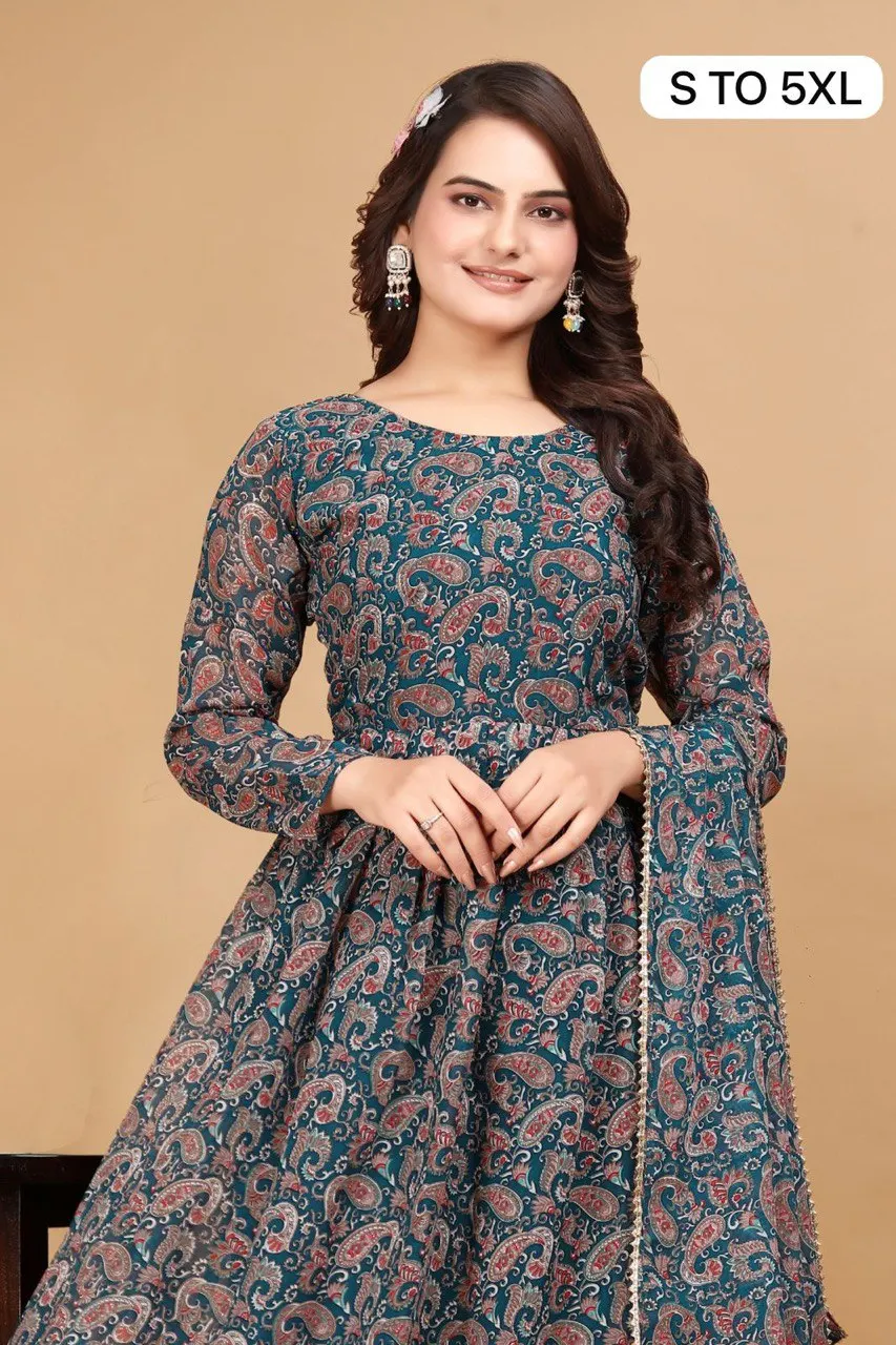 Latest Heavy New Faux Georgette Anarkali Dress Traditional Wedding Ready Wear Collection Digital Print Party Wear Gown