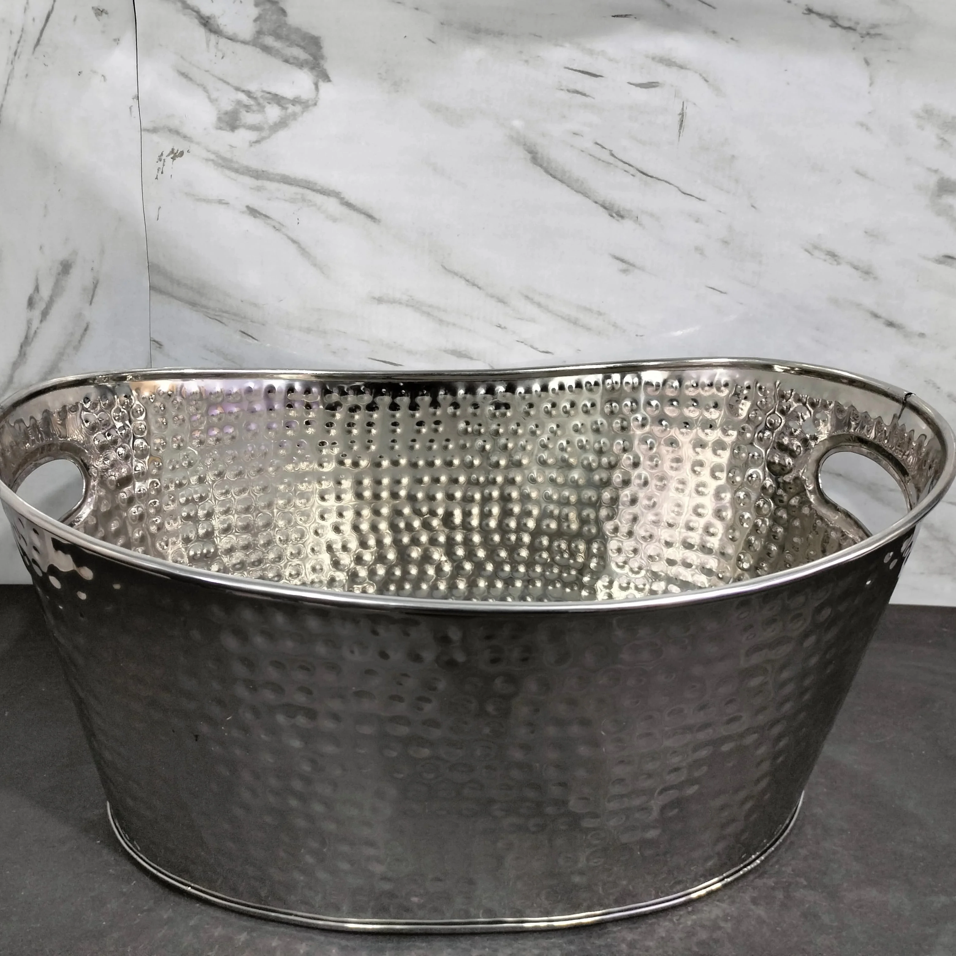 Hand Hammered Wine Bucket Tabletop Nickel Finished Stainless Steel Ice Bucket Wine Cooler For Beverage