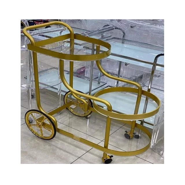 Metal Blue Color Serving Food Trolley Two Tier Customized Size And Shape Food Serving Trolley For Home Usage