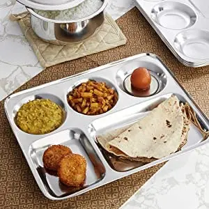 Wholesale Manufacturer 304 Stainless Steel Rectangle Thali Dining Plate Set 5 Compartments Rectangular Plates Thali