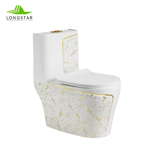 Longstar Luxury Gold  Noble One Piece Toilet 305mm/350mm/400mm Strap Ceramic Super Dual  Luxury Wholesale Toilet