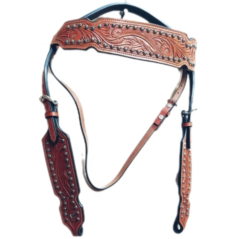 Leather Horse Headstall made of drum dryed cowhide leather with soft padding use for horse wear in Brown colour leather