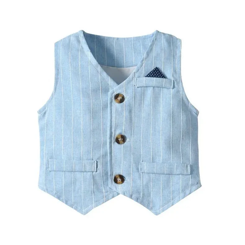 Hot-selling Wholesale Children Clothes Cotton Blue Vest Suit Bow Tie Shirt Kids Boy Suit Formal 3 Years Boys Clothing Sets