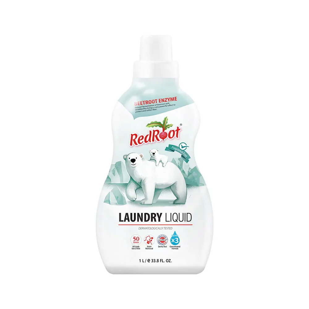 Laundry Detergent bottles RedRoot Laundry Detergent_Fragrance Free Washes Stains and Protects Colors