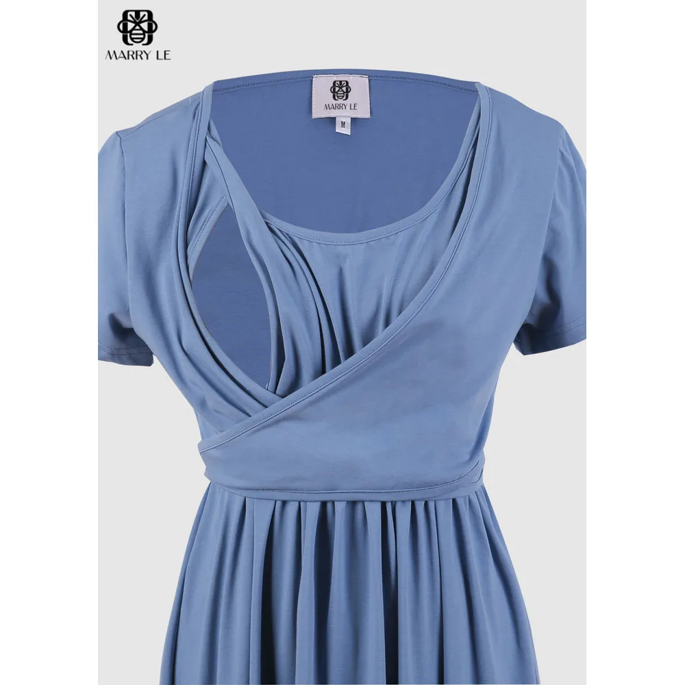 WRAP NURSING DRESS - DARK BLUE KNIT - MD429 A versatile wrap breastfeeding dress style with soft breathable fabric