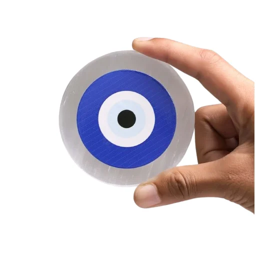 Selenite Evil Eye Coaster, Evil Eye Protection Coaster , selenite healing coaster  Christmas Decoration Feng Shui India Figurine