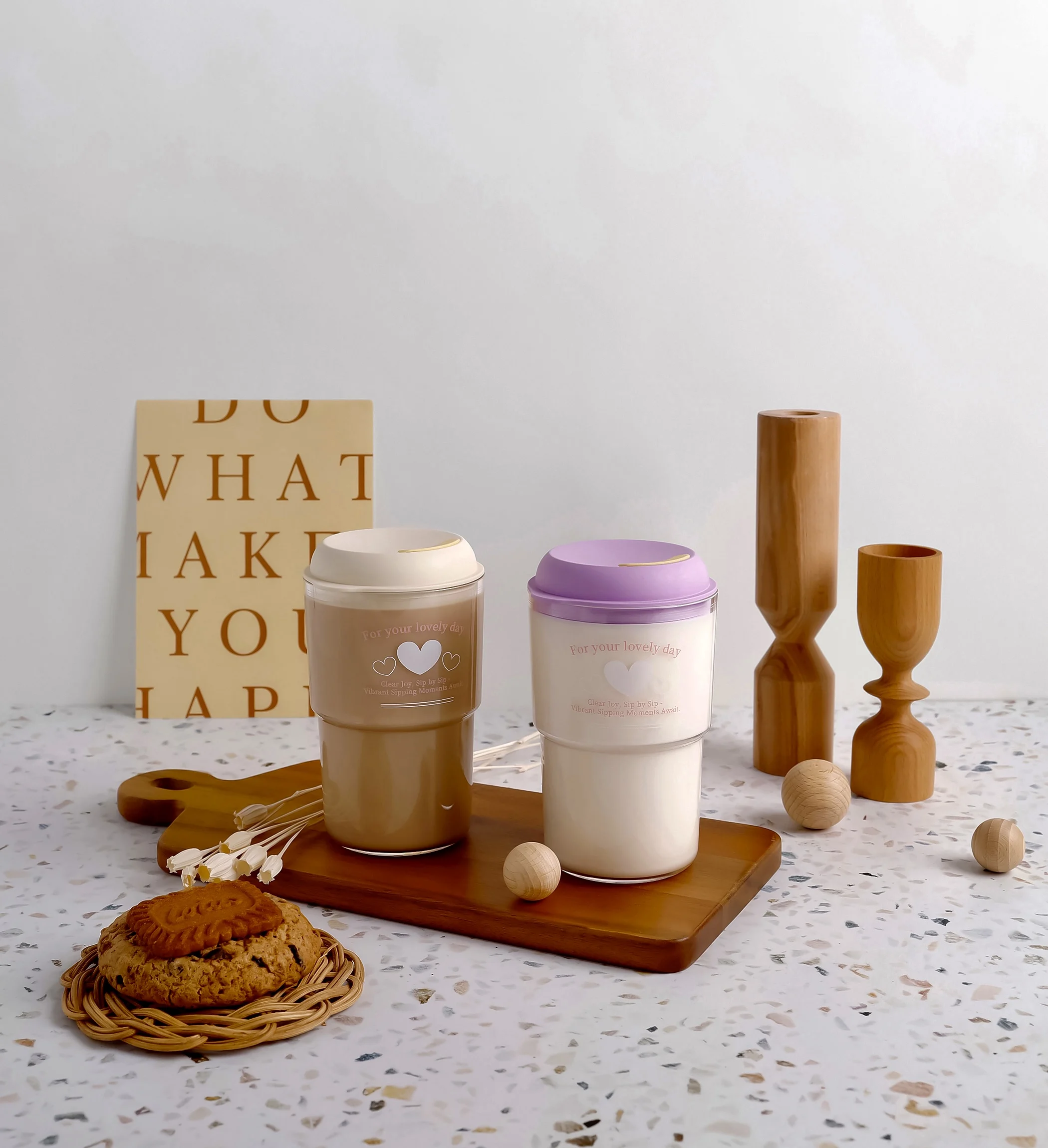 Smiley Clear Tumbler 500ml Reusable cup custom logo plastic cup with lid 500ml made in Korea - 9 Lid colors choice