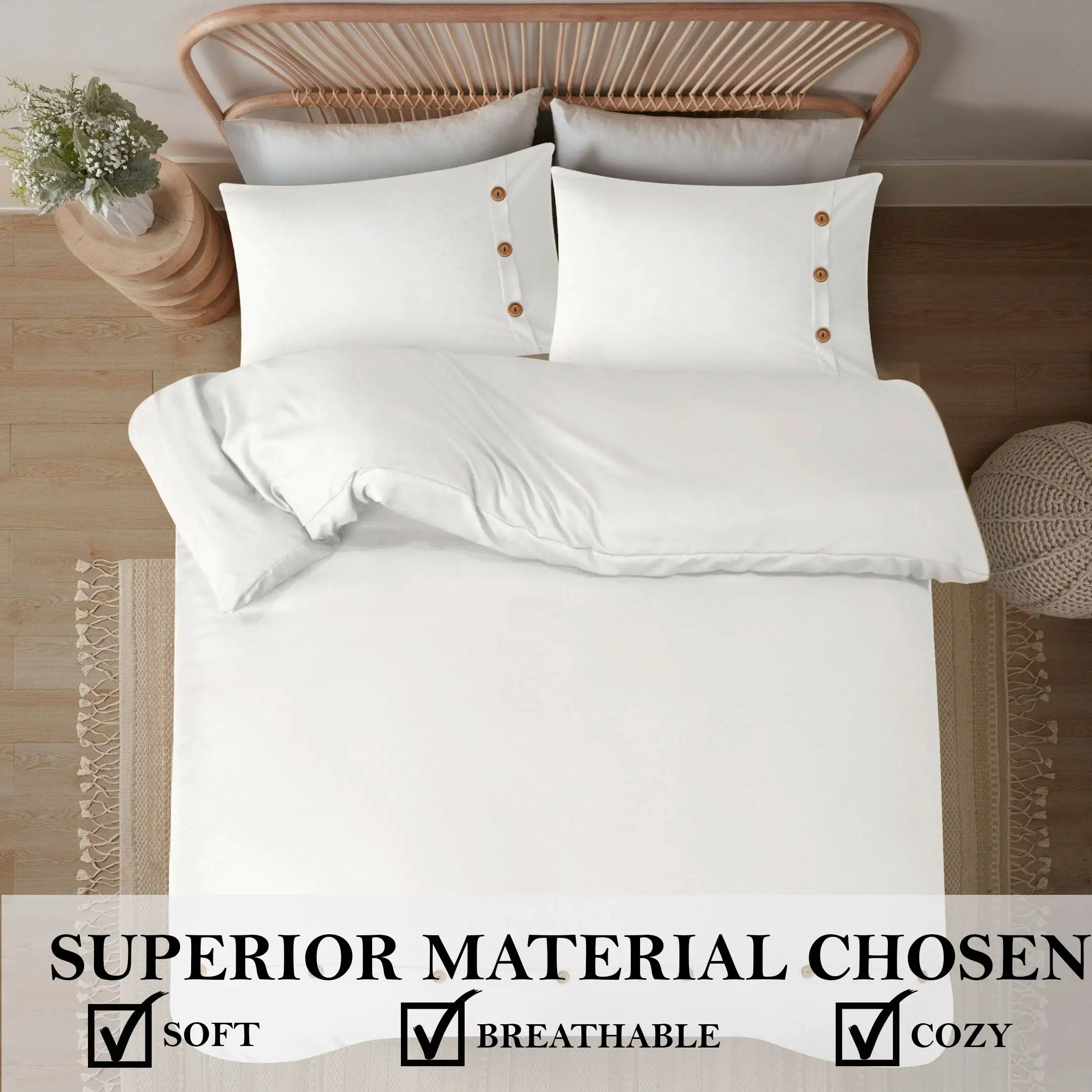 Cheap Wood Button Style White duvet cover set Microfiber Set Duvet Cover with 100% polyester microfiber customization 90GSM
