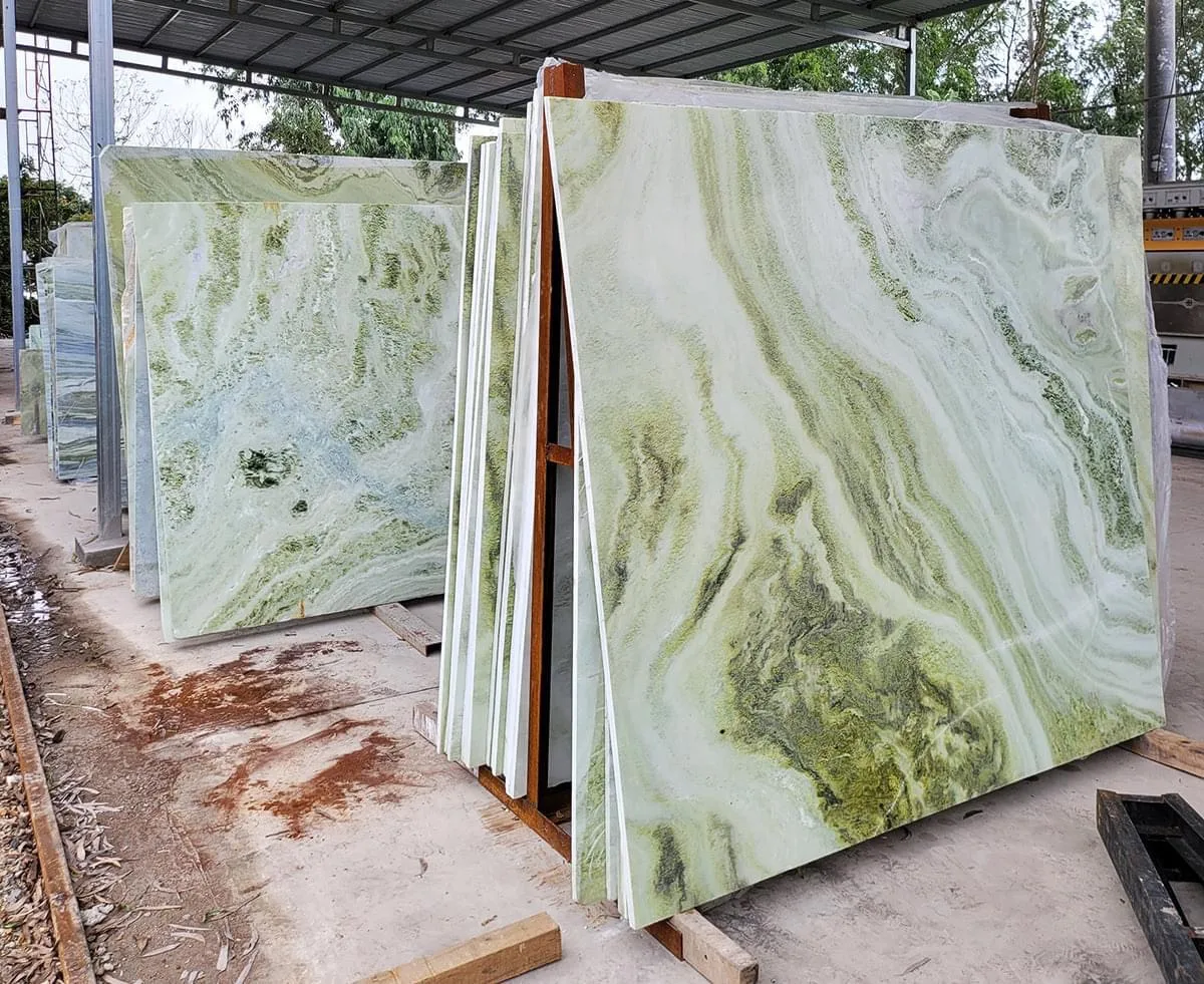 High quality Marble stone big slab small slab cut to size White marble Green mossy vein from Vietnam