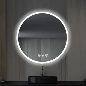 Modern round Wall Mounted LED Bath Smart Mirror with Backlit Touch Screen 3-Year Warranty illuminated Equipped Light Bathroom