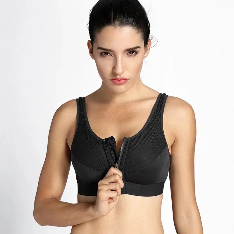 Hot Sale Womens Plus Size Front Zip High Impact Sports Bra With Zipper