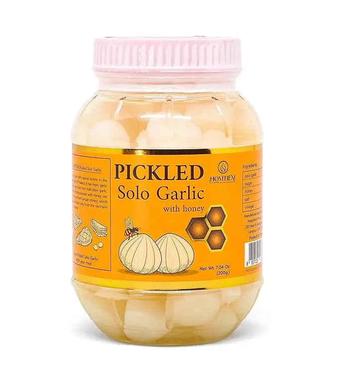 Homtiem Pickled Solo Garlic with Honey 7.04 Oz (200g.) Non-Additives, Non-Preservatives for Appetizers Healthy
