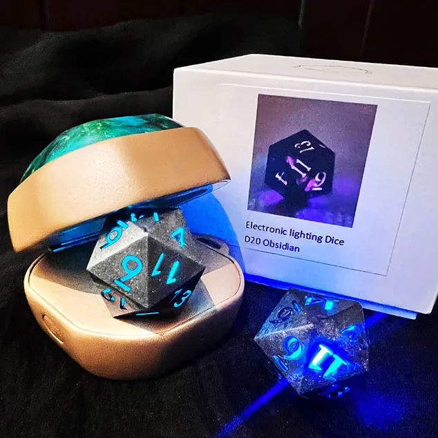 Factory Wholesale D20 Hematite Grey LED DND Dice Light Up Dice Dungeons and Dragons Dice with Mobile App Control