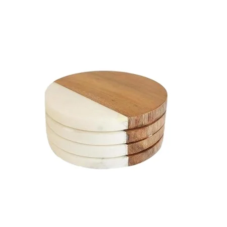 Premium Design Metal Inlay Marble Coaster Brass Elephant Pattern White Marble Coaster For Drinks Kitchen Essential Coaster