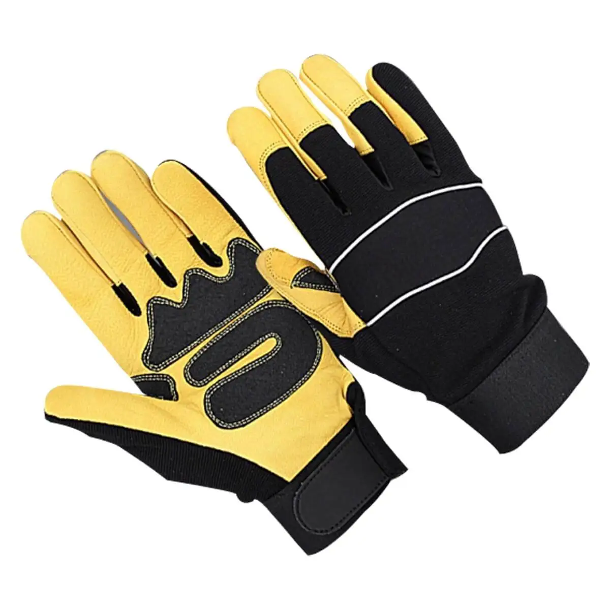 Heavy duty dexterity flexibility comfortable form fitting water-resistant spandex back men landscaping leather palm work gloves