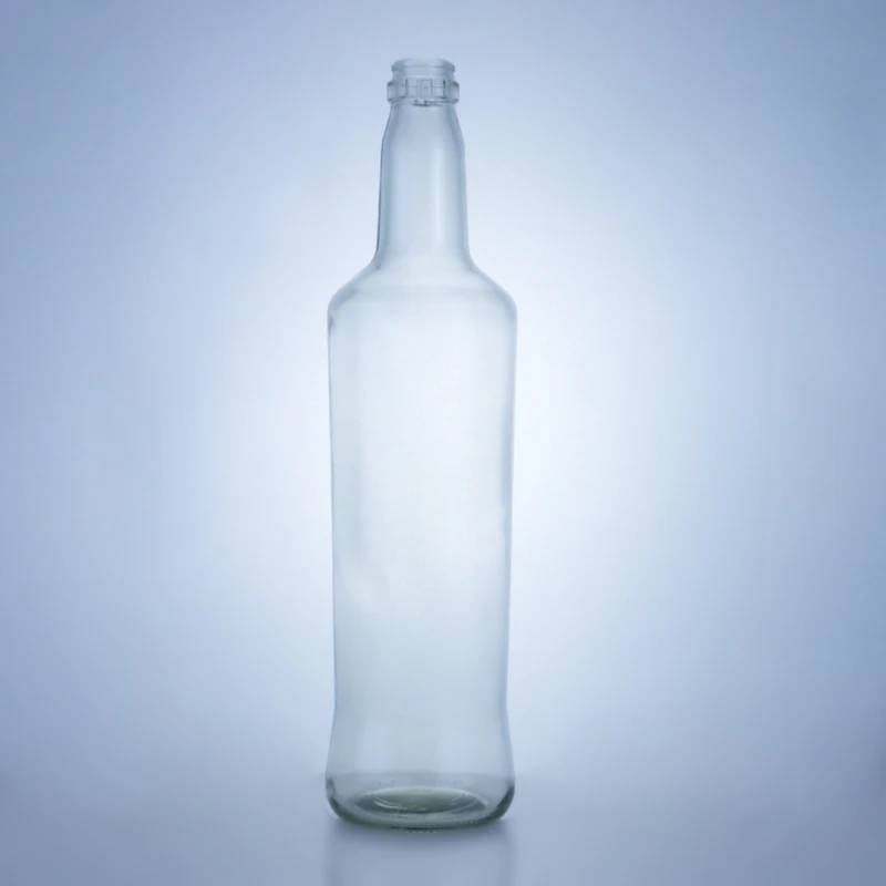 750 ml transparent round whiskey rum vodka glass bottle with aluminum teeth cap accepts customization label color