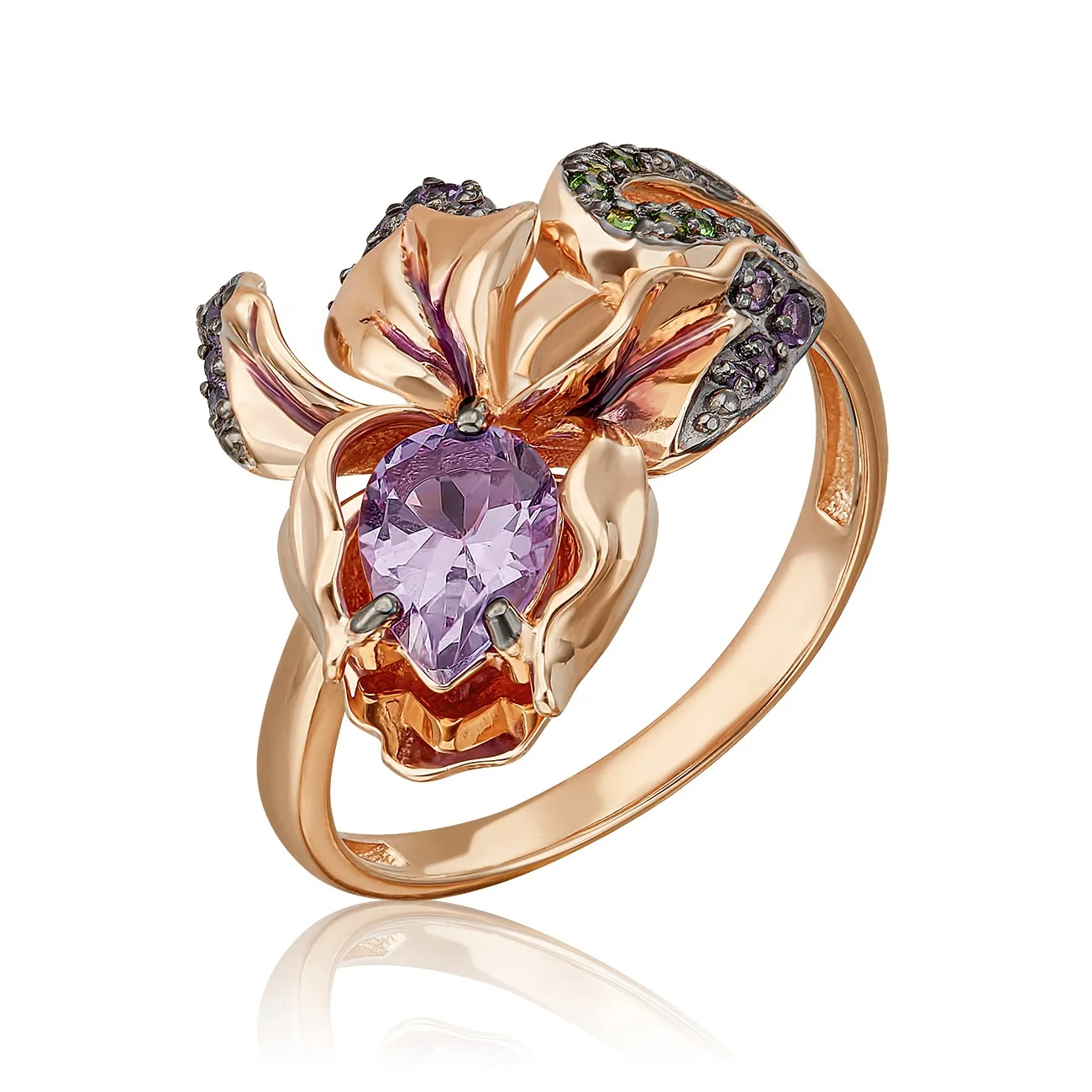 Fantasy Unique Ring 14K Solid Rose Yellow White Gold Garnet Amethyst White Topaz Enamel Custom Jewelry OEM ODM