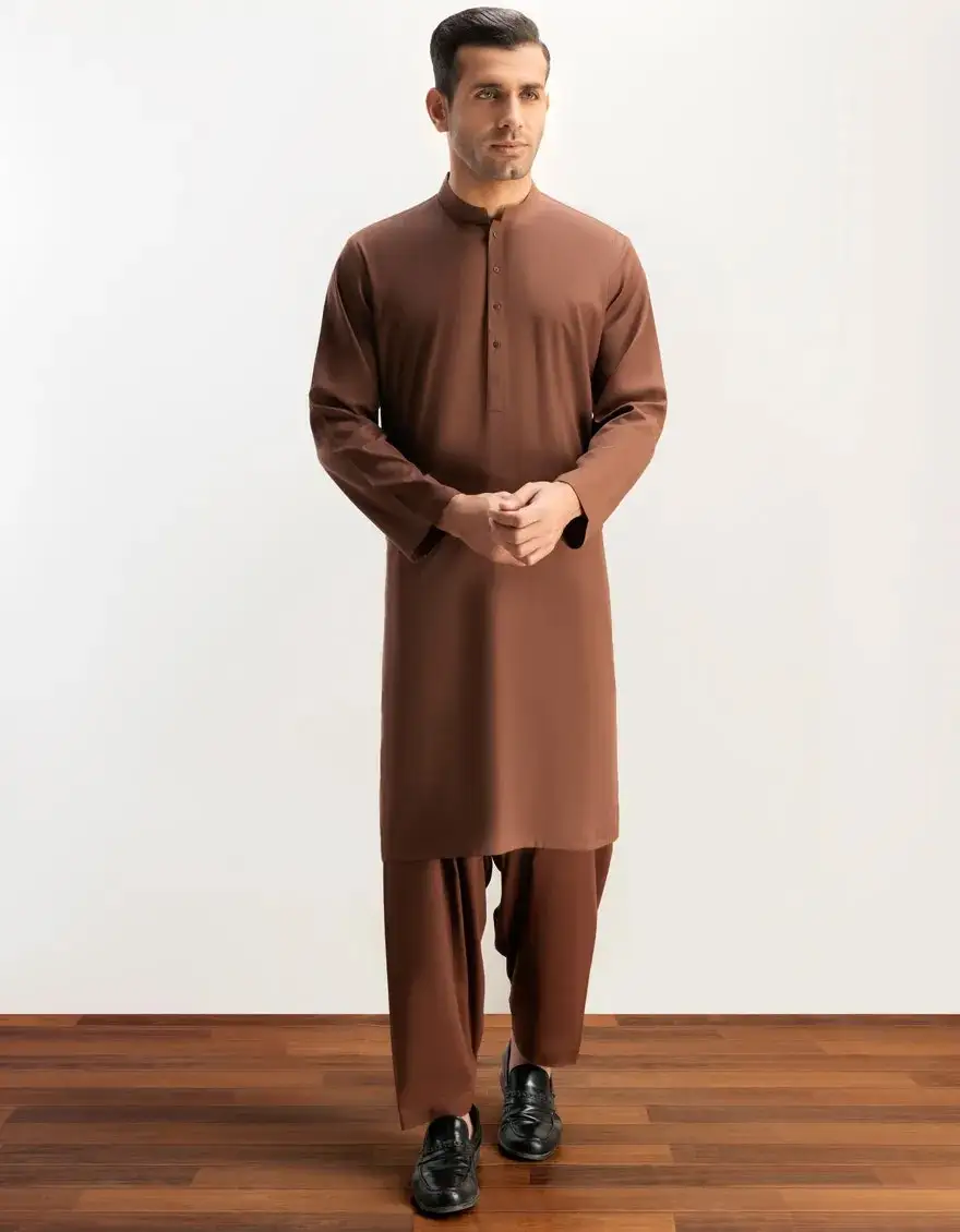 Fashionable Brown Color Pakistan Indian Men Salwar Kameez suits Pakistan Made Casual Wear Men Shalwar Kameez stitched suits