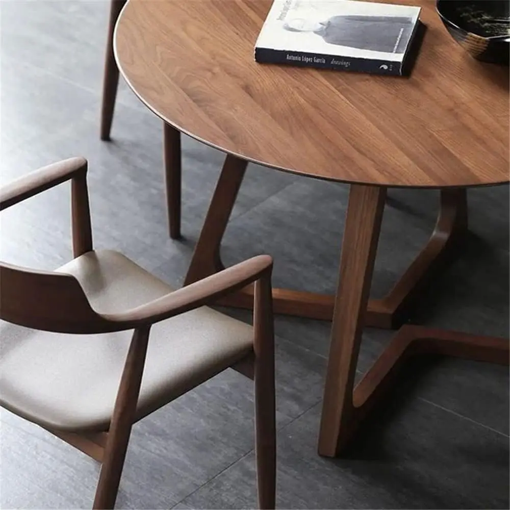 Scandinavian Design Hiroshima Solid Teak Wood Dining Set Walnut-Colored Table and Chairs for Kitchen and Dining Room Furniture