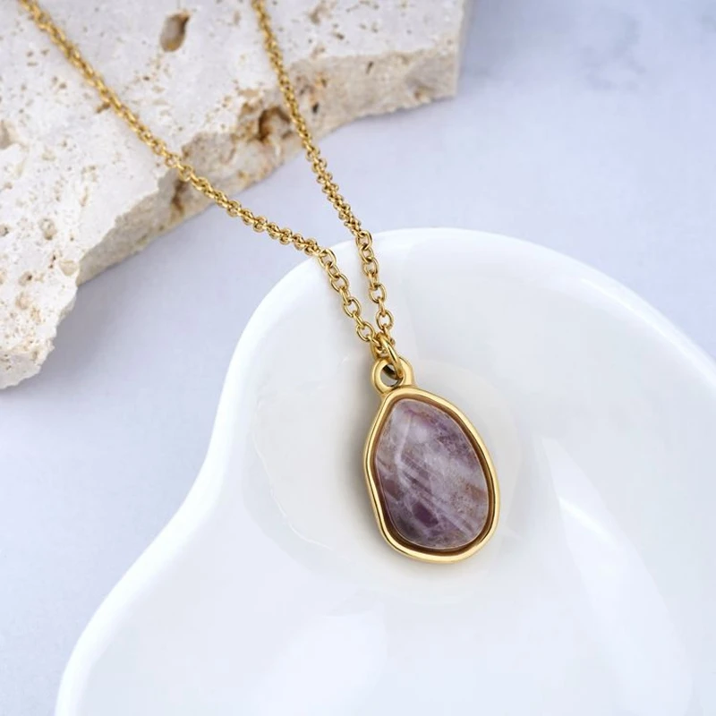 2023 18K Gold Plated Rose Quartz Necklace Natural Crystal Healings Stones Jewelry Quartz Pendant Necklace