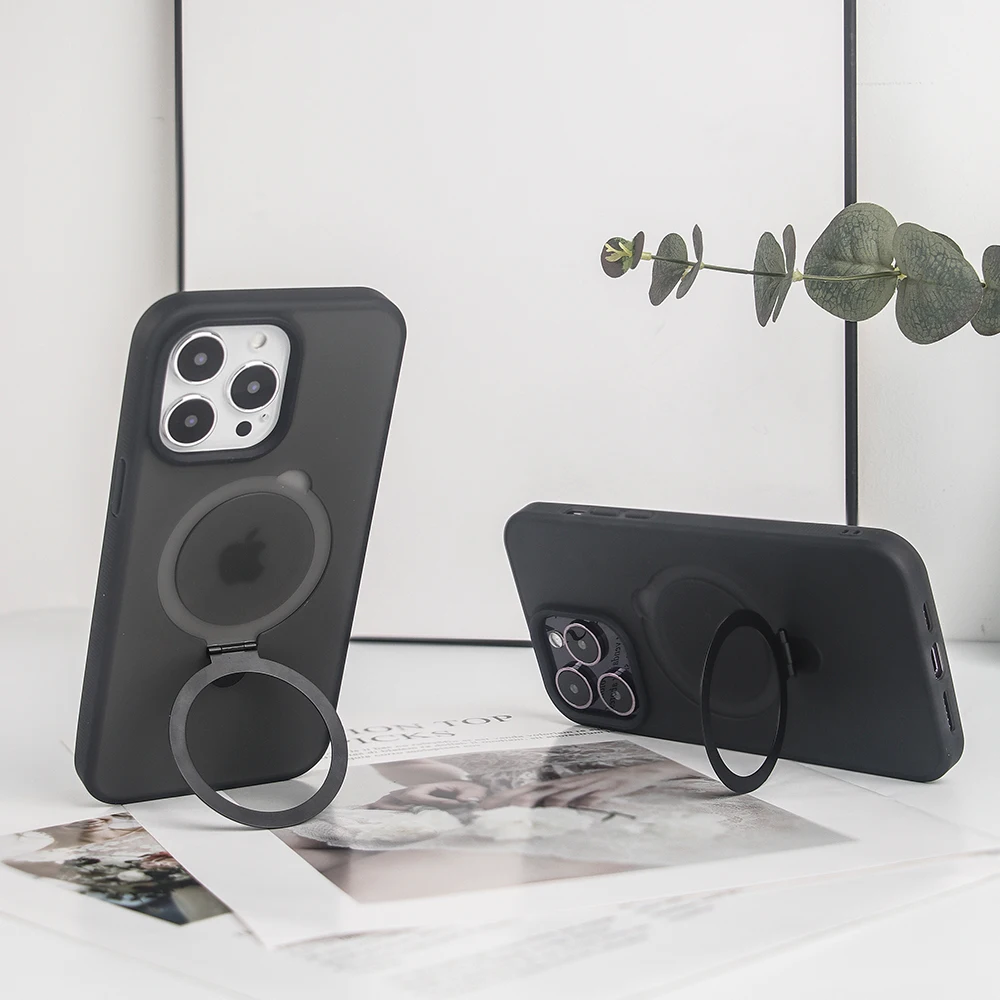 Металлическое кольцо Стенд Магнит Подставка Матовый тонкий чехол Держатель телефона Чехол для iPhone