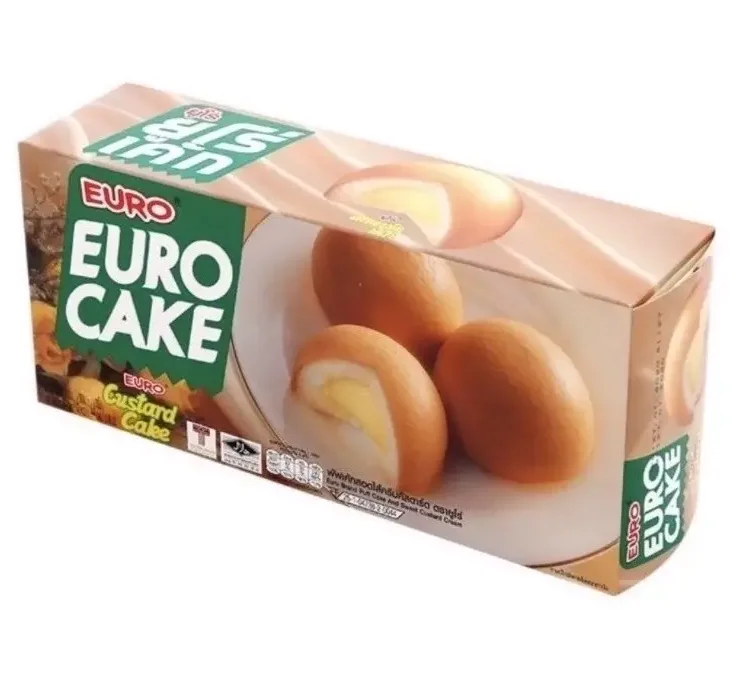 Halal Snacks Euro Custard Bun Cake Premium 114g Wholesale Custard Cake Puff Cake Sweet Pandan Cream Box of 12 pcs from Thailand