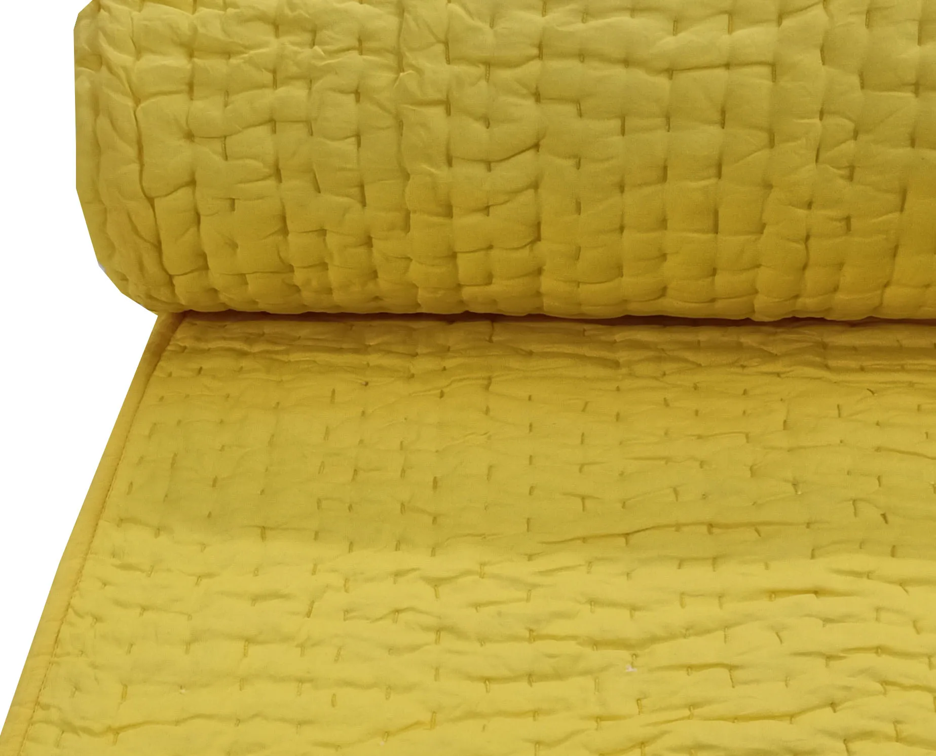 Vintage Indian Hand Thread Work Best Price King Size Jaipuri Quilt Soft Cotton Hand Stitched Yellow Quilts Blanket Bed Spread