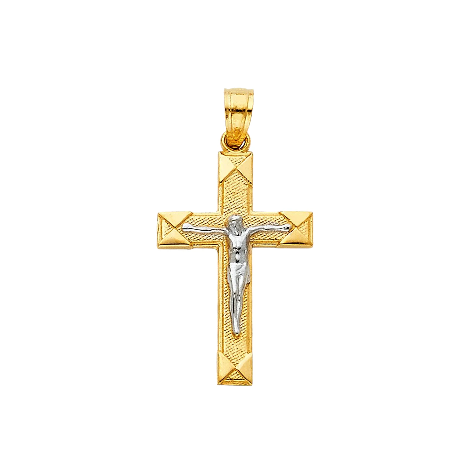 14k Two Tone Plated Jesus Crucifix Cross Religious Pendant Brass Charm Christian Jewelry for Men Women