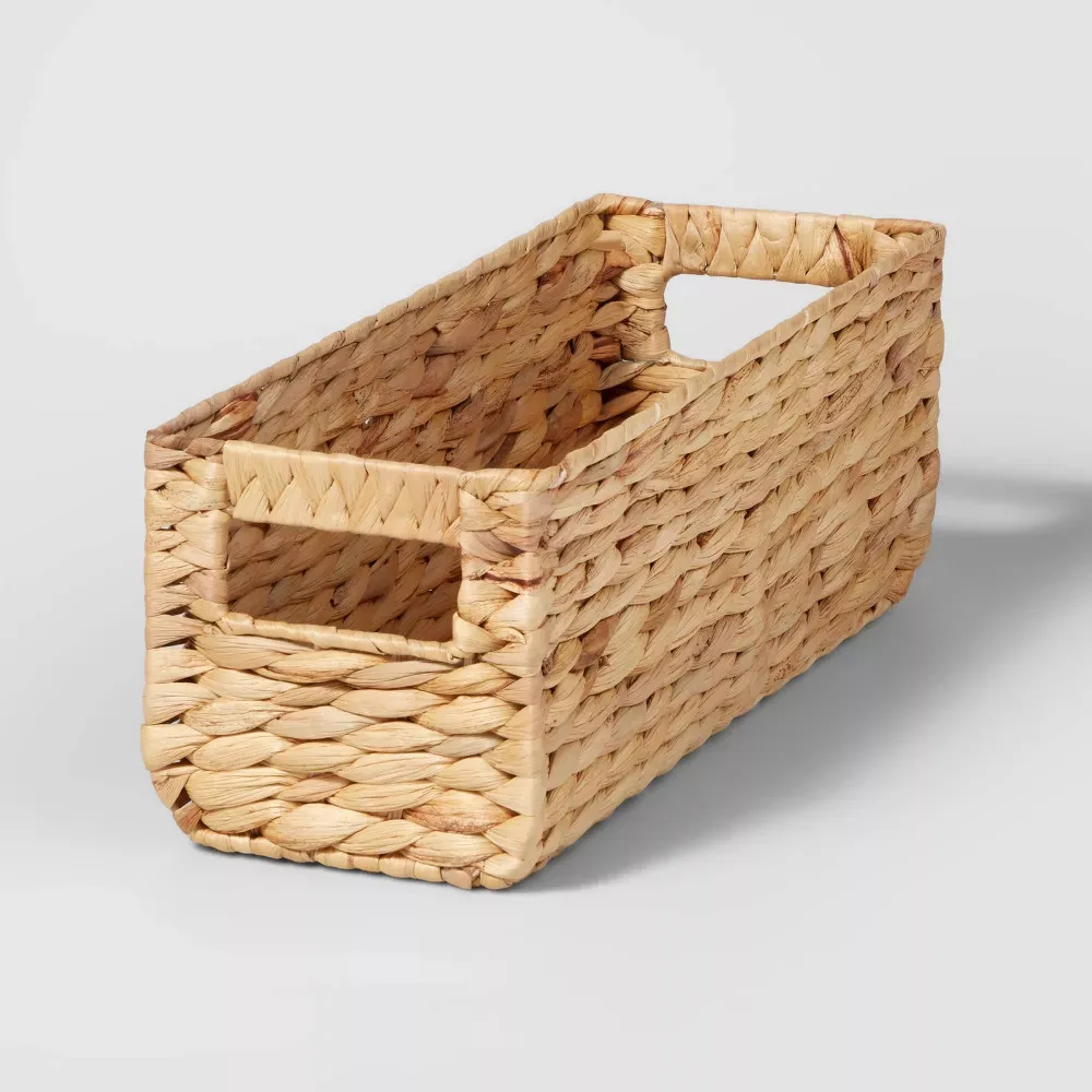 Storage Works Water Hyacinth Storage Baskets, Rectangular Wicker Baskets with Built-in Handles storage basket best seller