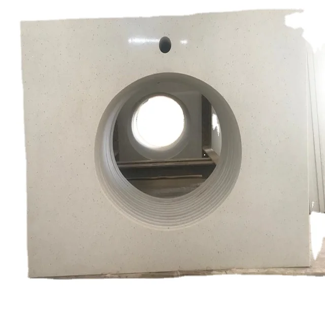 Pre-fabricated single sink Customized vanity top 43x22 inch White sparkle Quartz Marble Countertops for Home and hotel Kitchen