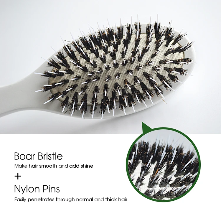 New Product Custom Packaging White Coated Boar Bristle Nylon Wooden Handle Paddle Wig Hair Extension Brush