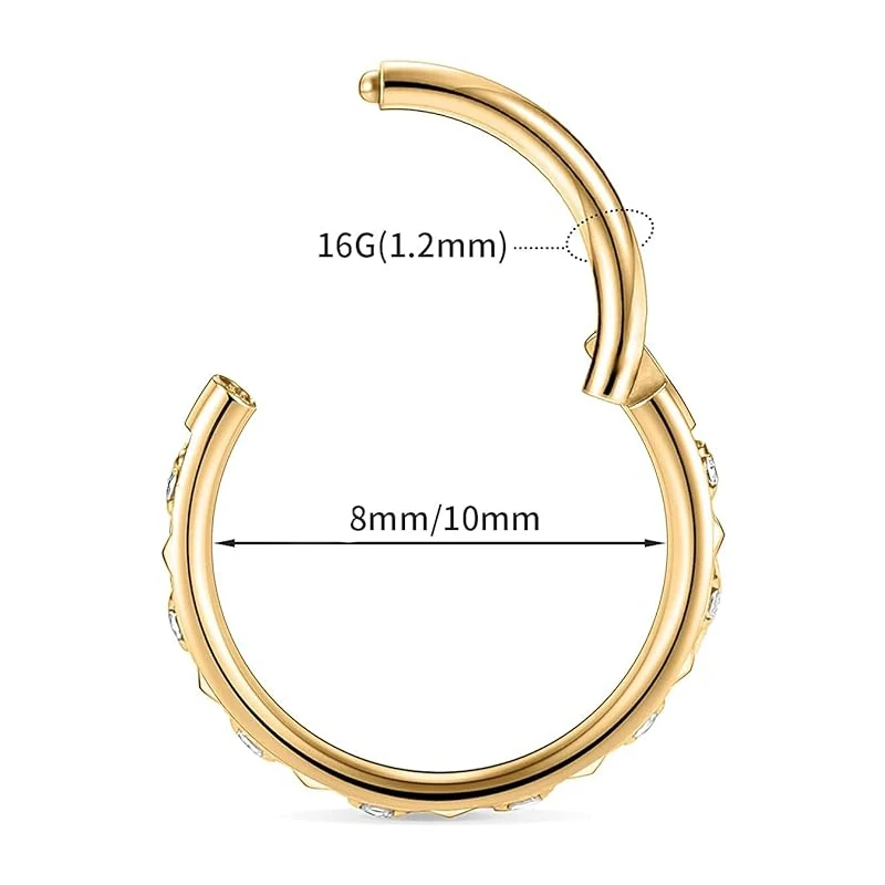 Titanium Square Cut Body Jewelry Inlaid with Round Zircon Hinged Septum Ring Nose Ear Cartilage Piercings Made G23 Material