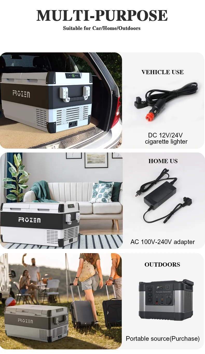 wholesale 75L 95L 100L camping refrigerator  (-22~10C) Easily Carry 12 fridges with battery USB Port rechargeable for rv outdoor