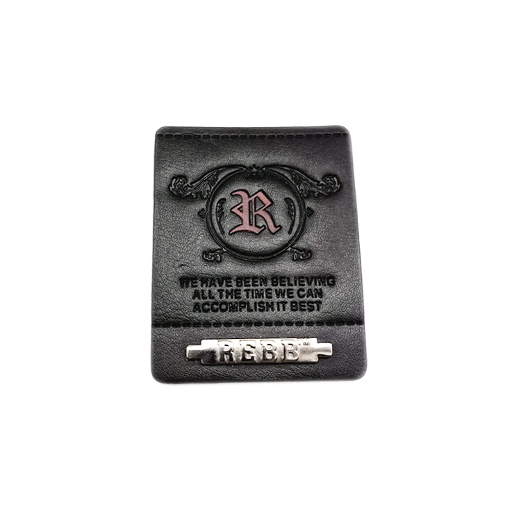 Factory price logo jeans leather tags custom metal black pu leather patch label for clothing