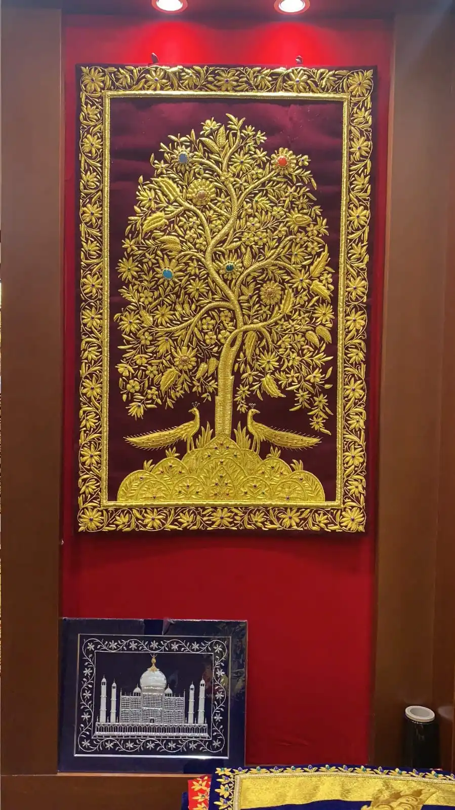 Kashmiri Handicraft Jewel Carpet Wall Hanging with Gold Zardozi