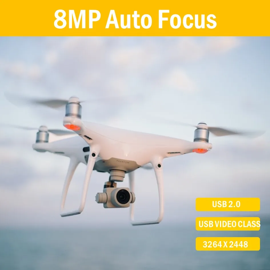 Best Buy 8MP Auto Focus USB Drone Camera Module with Microphone, FOV 75-Degree, Support for Windows, Linux, Android
