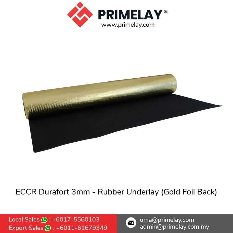 Modern Design Durafort 3mm Rubber Carpet Flooring Underlay Non-Toxic Noise Reduction for Hotels Living Rooms Gold Foil Back