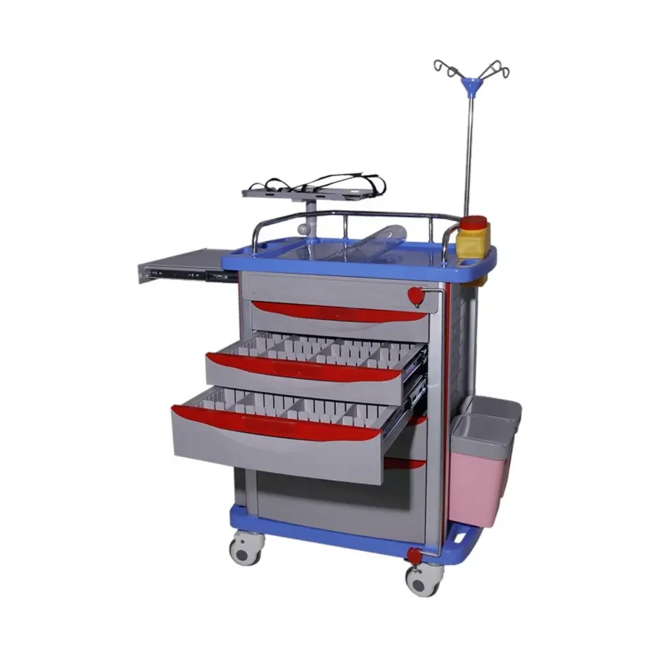 Hospital ABS Medical Emergency Trolley Crash Cart Medicine Trolley for Hospital use