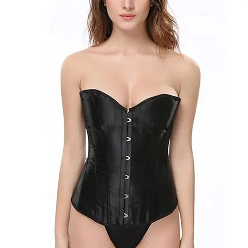 Wonder Beauty Leather Corset Steampunk Overbust Corset Boned Burlesque Corset Bustier Lingerie Top Black Waist Training