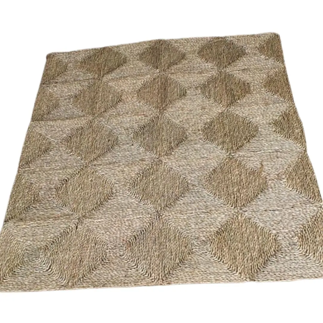 Handwoven Square  Seagrass Rug Runner Doormat Natural Fiber Yoga Mat Bohemian Carpet Turkish Rug Living Room Vintage