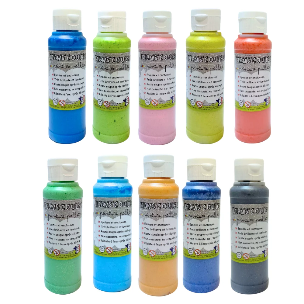 Eco-friendly 125 mL Glitter Paint for Kids 10 Colors Water-Based and Solvent-Free Baby Safe for Schools Arts Made in FRANCE