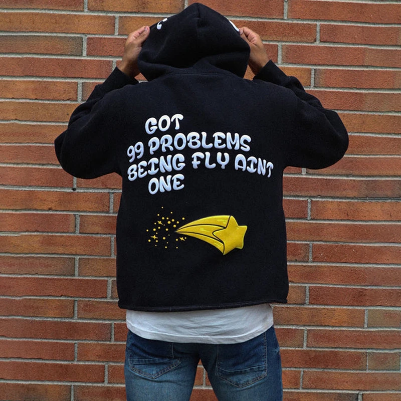 Cropped hoodie men OEM manufacturer 100% cotton cut edge raw hem puff printing custom men hoodie