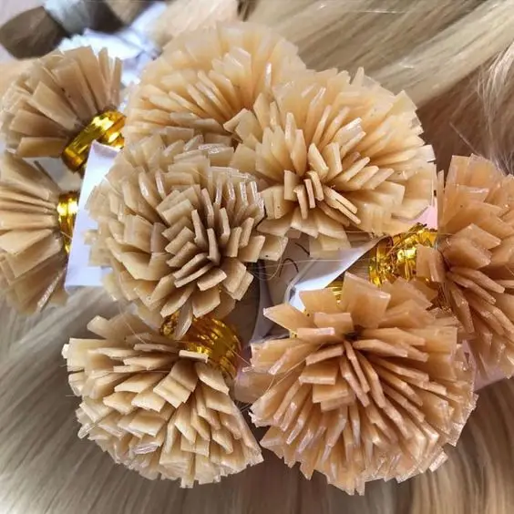 Flat tip hair extensions 100% Luxury virgin double drawn keratin human hair v tip made in Vietnam